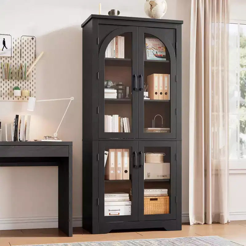 70 Inch Tall Kitchen Pantry Cabinet with 4 Arched Glass Doors, Adjustable Shelves, Storage Organizer for Kitchen Dining Room, Anti-Tip