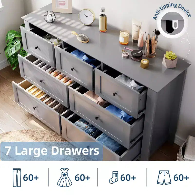 Modern Simplist Wood Storage Chest, 7 Drawers Dresser, Deep Drawers, for Living Room, Hallway