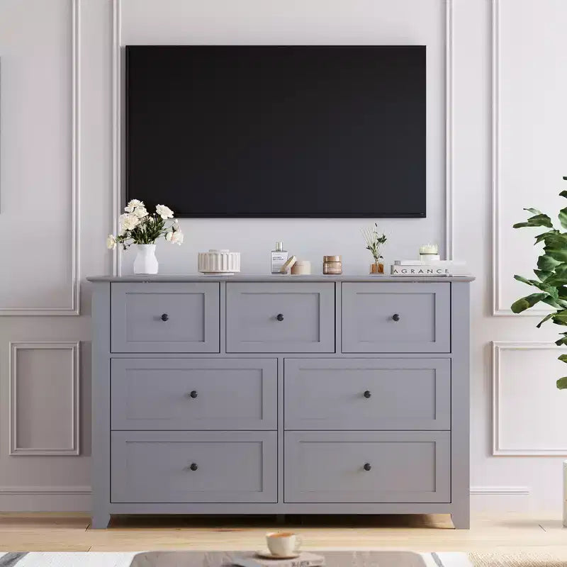 Modern Simplist Wood Storage Chest, 7 Drawers Dresser, Deep Drawers, for Living Room, Hallway
