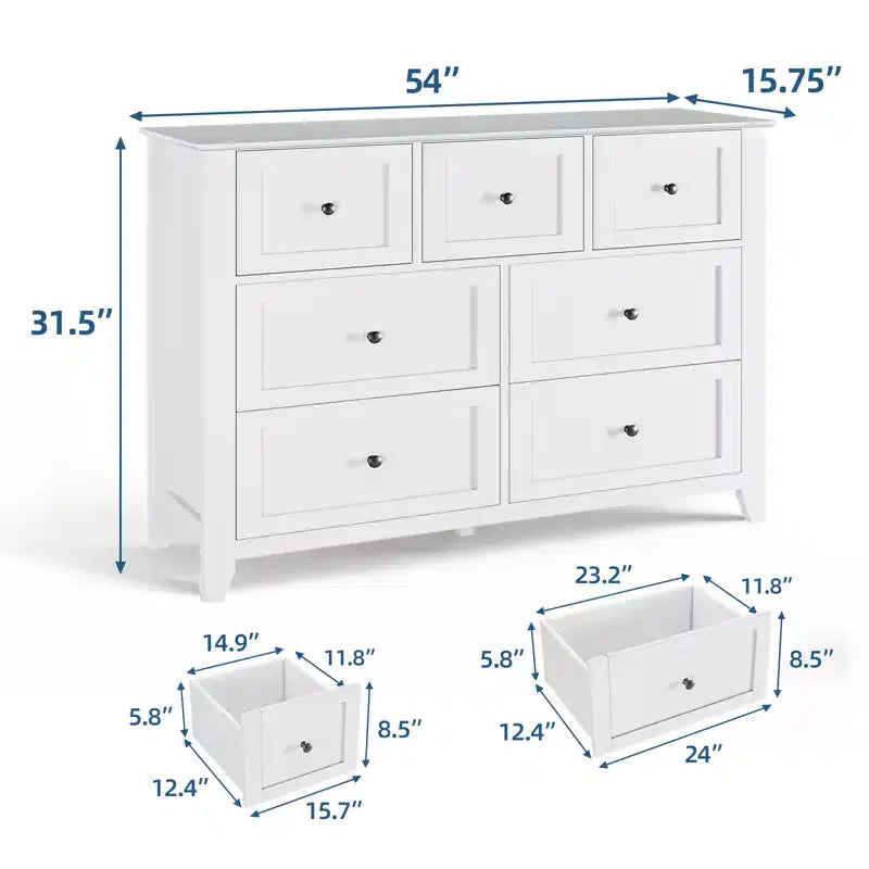 Modern Simplist Wood Storage Chest, 7 Drawers Dresser, Deep Drawers, for Living Room, Hallway