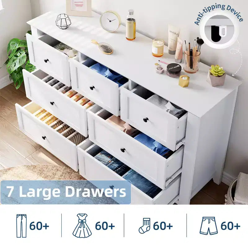 Modern Simplist Wood Storage Chest, 7 Drawers Dresser, Deep Drawers, for Living Room, Hallway