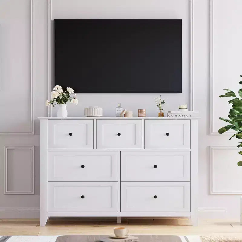 Modern Simplist Wood Storage Chest, 7 Drawers Dresser, Deep Drawers, for Living Room, Hallway
