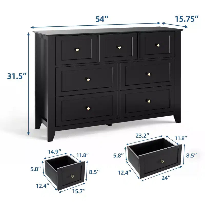 Modern Simplist Wood Storage Chest, 7 Drawers Dresser, Deep Drawers, for Living Room, Hallway