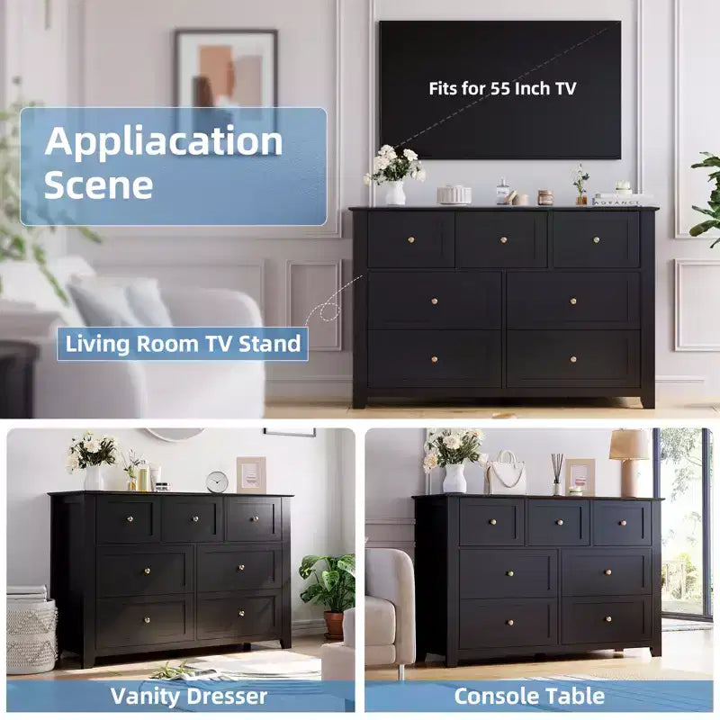 Modern Simplist Wood Storage Chest, 7 Drawers Dresser, Deep Drawers, for Living Room, Hallway