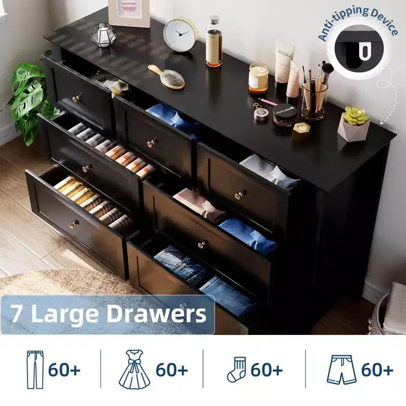Modern Simplist Wood Storage Chest, 7 Drawers Dresser, Deep Drawers, for Living Room, Hallway