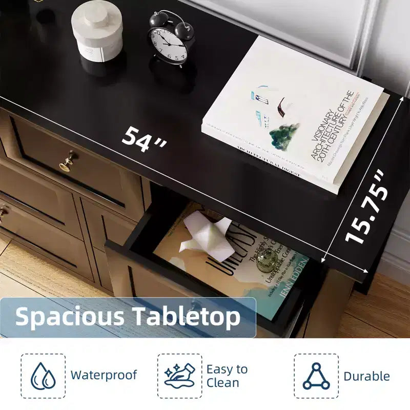 Modern Simplist Wood Storage Chest, 7 Drawers Dresser, Deep Drawers, for Living Room, Hallway