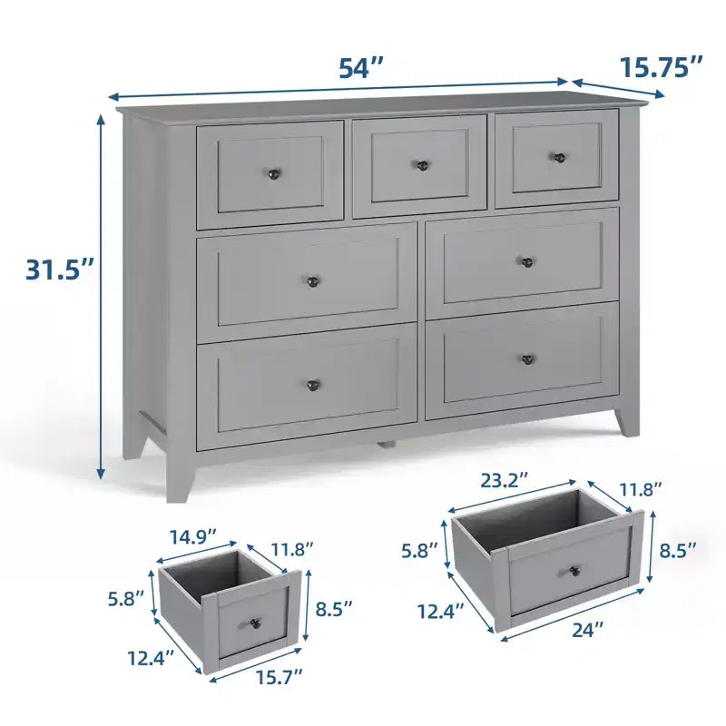 Modern Simplist Wood Storage Chest, 7 Drawers Dresser, Deep Drawers, for Living Room, Hallway