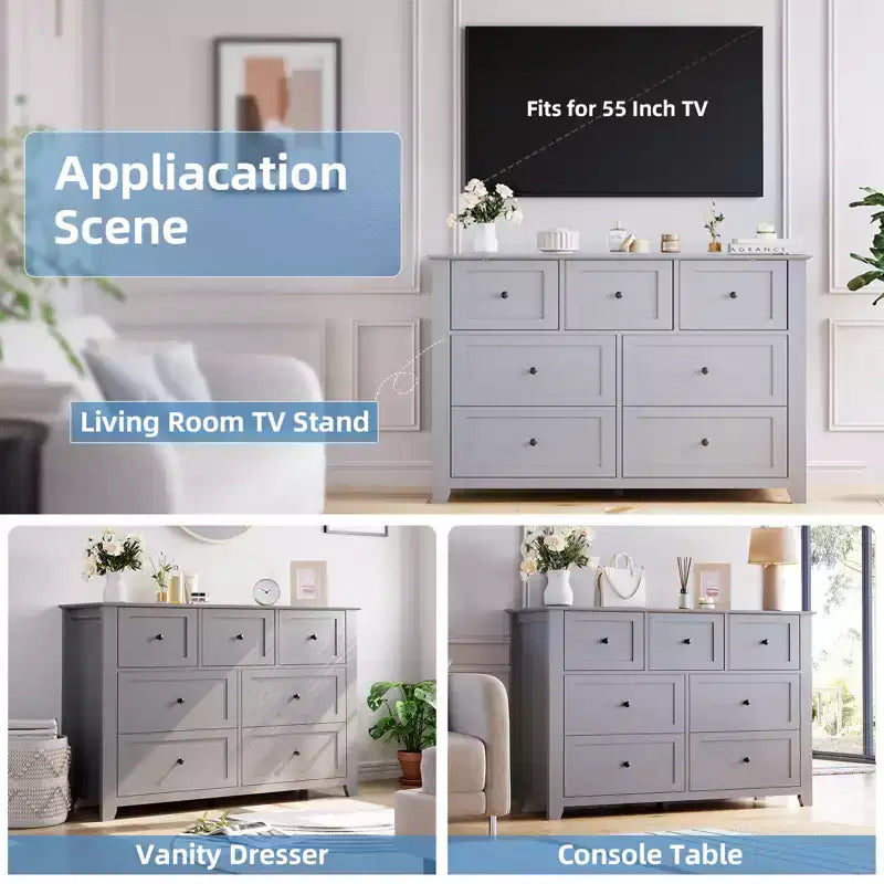Modern Simplist Wood Storage Chest, 7 Drawers Dresser, Deep Drawers, for Living Room, Hallway
