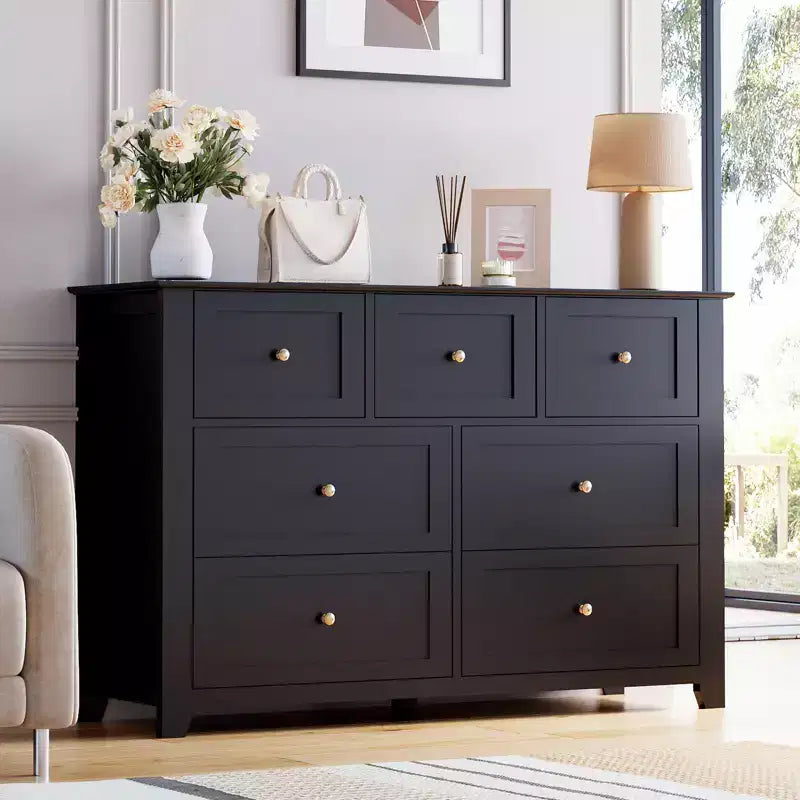 Modern Simplist Wood Storage Chest, 7 Drawers Dresser, Deep Drawers, for Living Room, Hallway