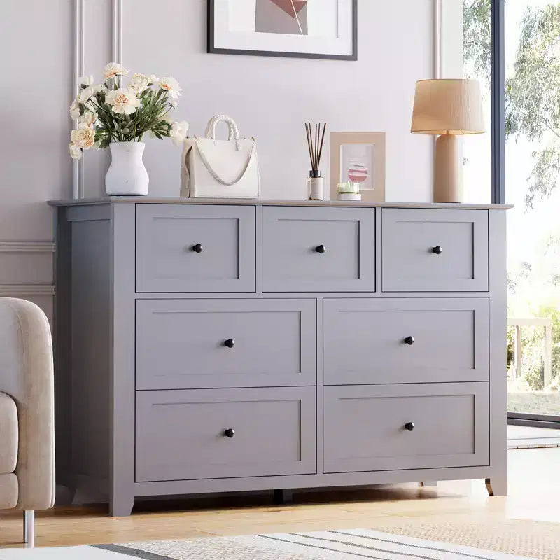 Modern Simplist Wood Storage Chest, 7 Drawers Dresser, Deep Drawers, for Living Room, Hallway