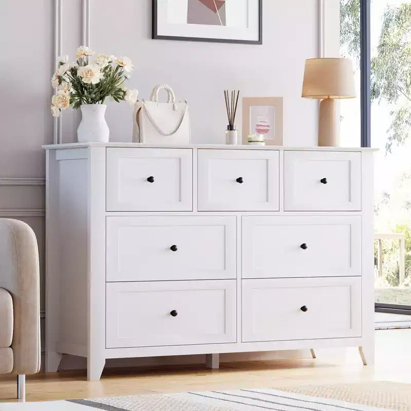 Modern Simplist Wood Storage Chest, 7 Drawers Dresser, Deep Drawers, for Living Room, Hallway