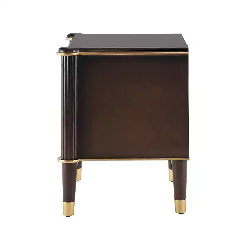 Whisen Nightstand, Bedside Table, End Table with Fluted Drawer, Solid Rubberwood Leg, Gold Handle, 2 Drawers, Walnut, Robot Vacuum Friendly - Walnut