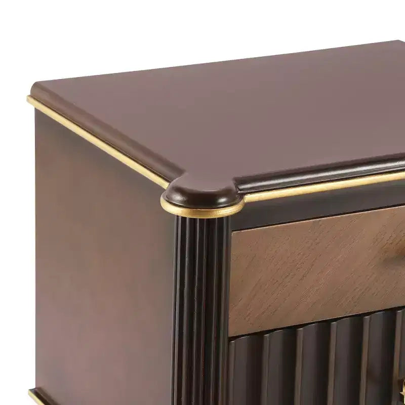 Whisen Nightstand, Bedside Table, End Table with Fluted Drawer, Solid Rubberwood Leg, Gold Handle, 2 Drawers, Walnut, Robot Vacuum Friendly - Walnut