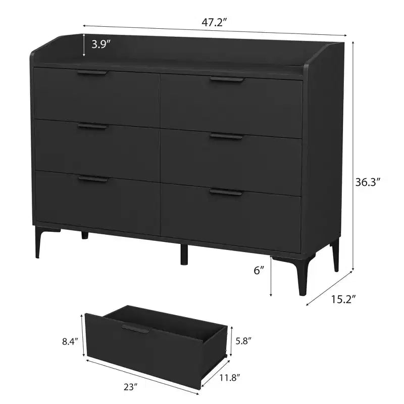 Garvee 6 Dresser with Power Outlets, Freestanding 47.2 Wide Drawer Dresser , Wooden Closet Storage Chest for Bedroom, Living Room