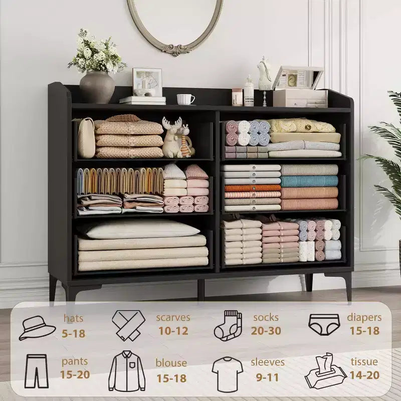 Garvee 6 Dresser with Power Outlets, Freestanding 47.2 Wide Drawer Dresser , Wooden Closet Storage Chest for Bedroom, Living Room