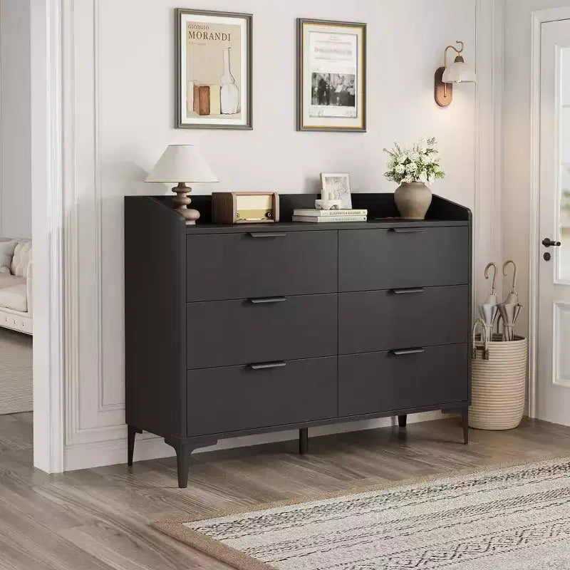 Garvee 6 Dresser with Power Outlets, Freestanding 47.2 Wide Drawer Dresser , Wooden Closet Storage Chest for Bedroom, Living Room