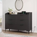 Garvee 6 Dresser with Power Outlets, Freestanding 47.2 Wide Drawer Dresser , Wooden Closet Storage Chest for Bedroom, Living Room