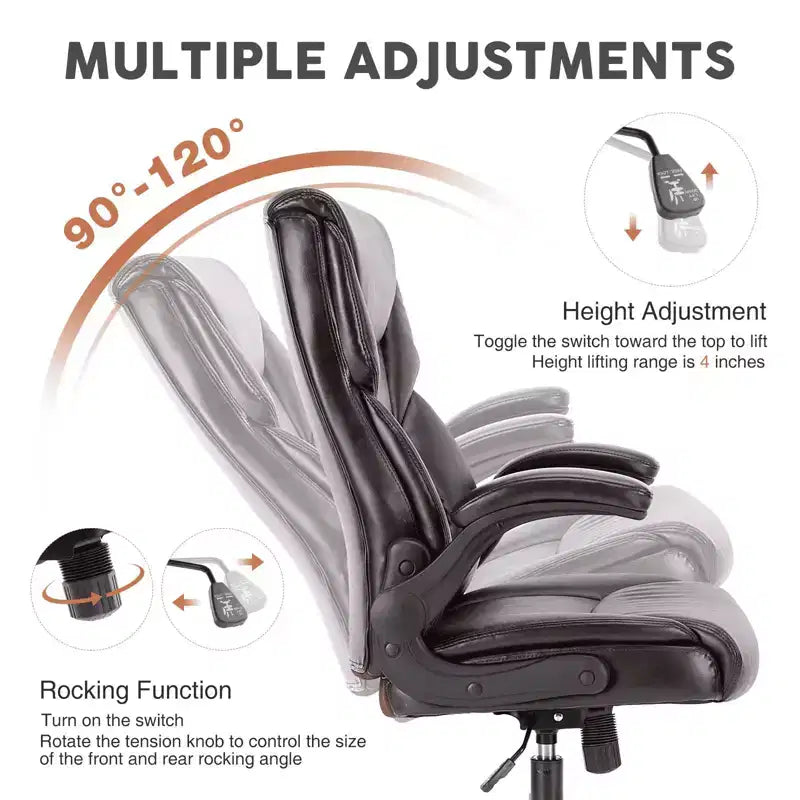 MAYEERTY Office Chair with Flip-Up Armrests Ergonomic Lumbar Support PU Leather