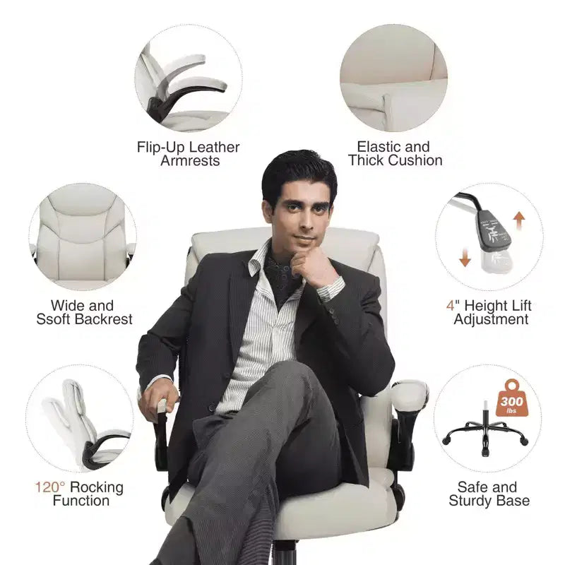 MAYEERTY Office Chair with Flip-Up Armrests Ergonomic Lumbar Support PU Leather