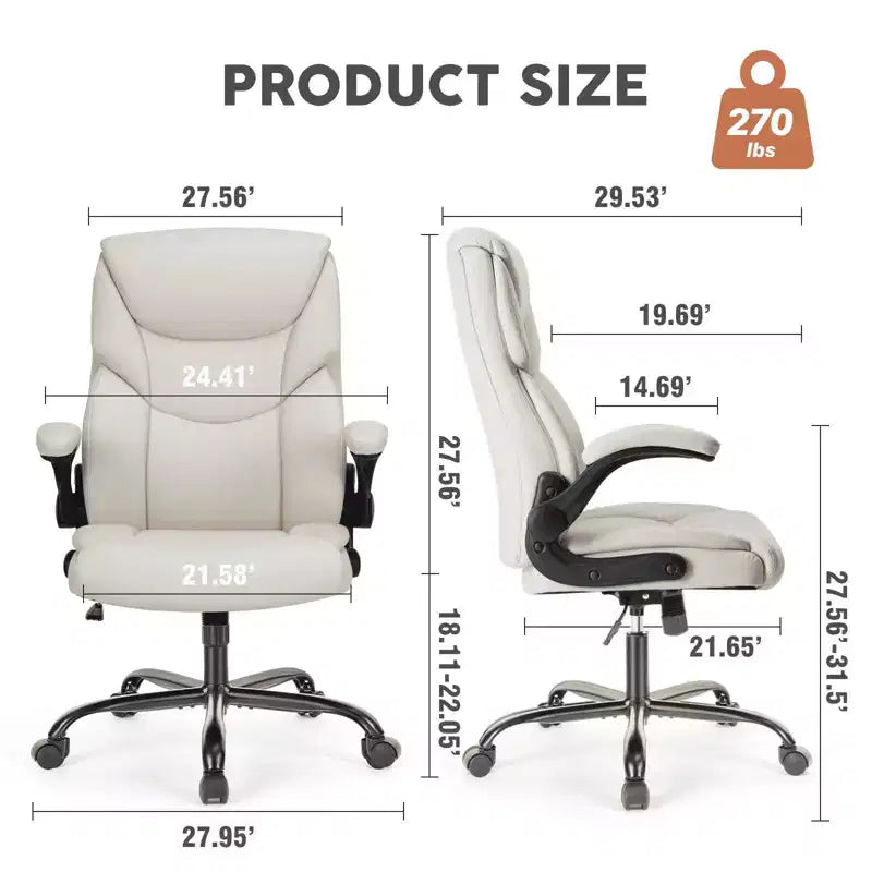 MAYEERTY Office Chair with Flip-Up Armrests Ergonomic Lumbar Support PU Leather