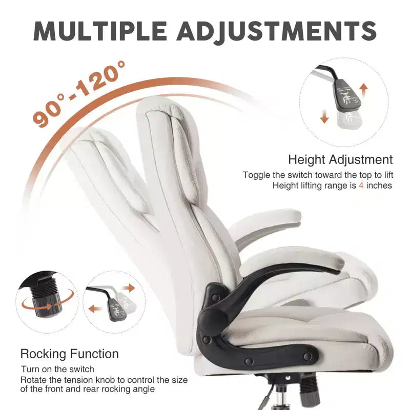 MAYEERTY Office Chair with Flip-Up Armrests Ergonomic Lumbar Support PU Leather