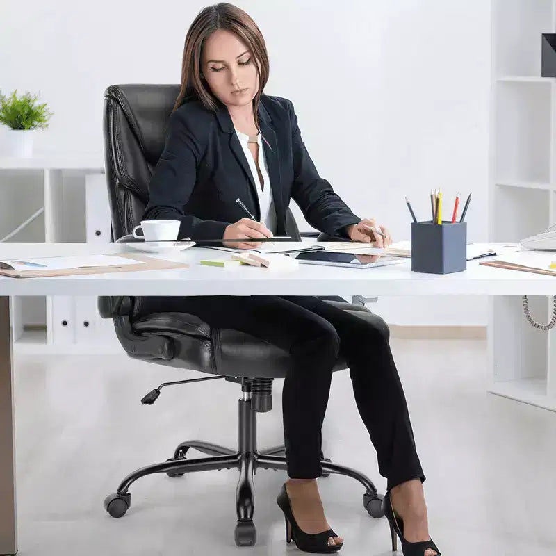 MAYEERTY Office Chair with Flip-Up Armrests Ergonomic Lumbar Support PU Leather