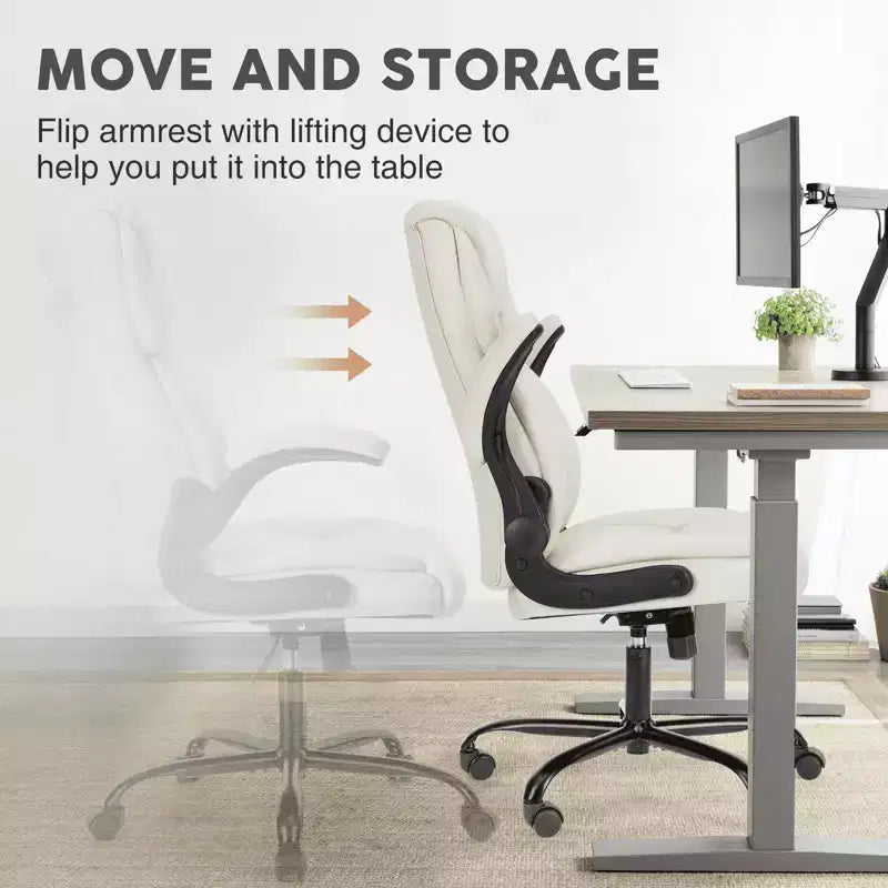 MAYEERTY Office Chair with Flip-Up Armrests Ergonomic Lumbar Support PU Leather