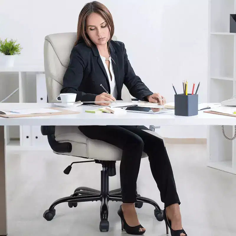 MAYEERTY Office Chair with Flip-Up Armrests Ergonomic Lumbar Support PU Leather