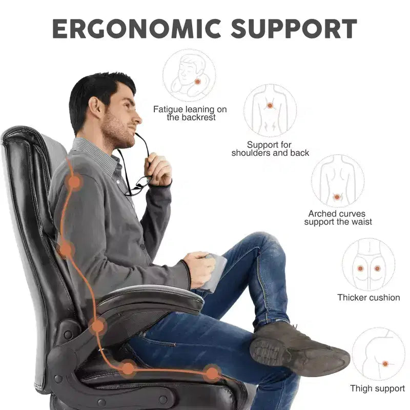 MAYEERTY Office Chair with Flip-Up Armrests Ergonomic Lumbar Support PU Leather