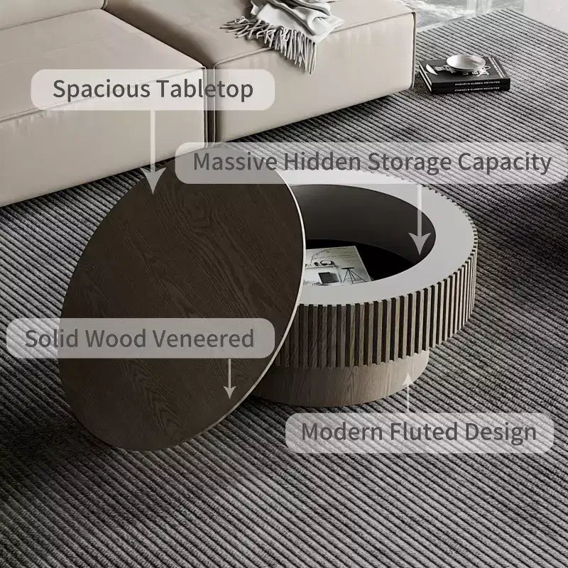 GDFStudio Sophia Modern Round Coffee Table with Storage