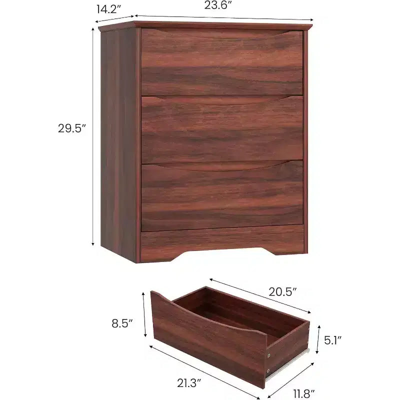 Wooden Dresser with 3 Drawers, Long Storage Dresser, Modern Closet, for Bedroom, Living Room