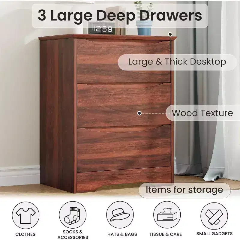 Wooden Dresser with 3 Drawers, Long Storage Dresser, Modern Closet, for Bedroom, Living Room