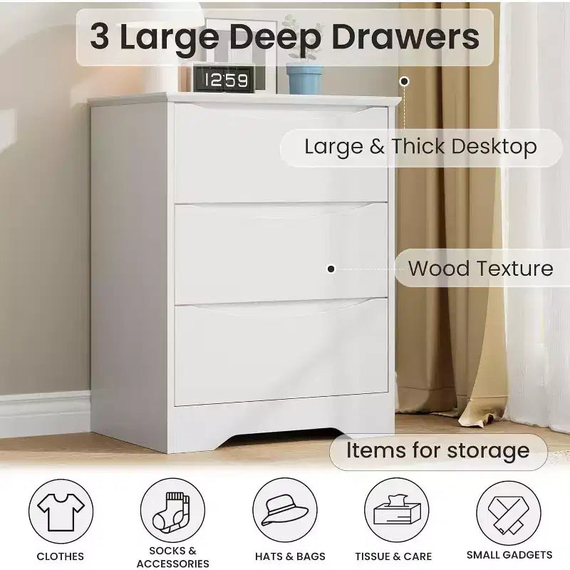Wooden Dresser with 3 Drawers, Long Storage Dresser, Modern Closet, for Bedroom, Living Room