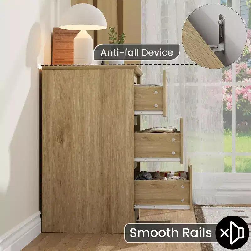 Wooden Dresser with 3 Drawers, Long Storage Dresser, Modern Closet, for Bedroom, Living Room