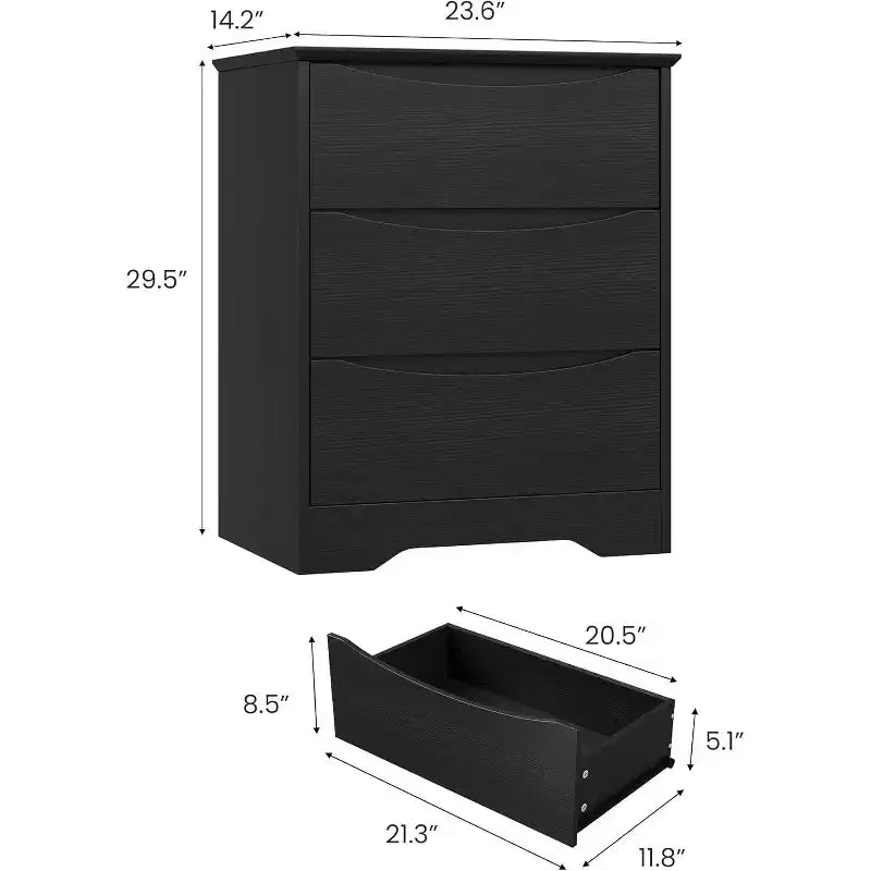 Wooden Dresser with 3 Drawers, Long Storage Dresser, Modern Closet, for Bedroom, Living Room