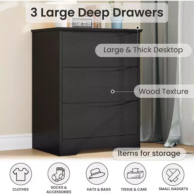 Wooden Dresser with 3 Drawers, Long Storage Dresser, Modern Closet, for Bedroom, Living Room