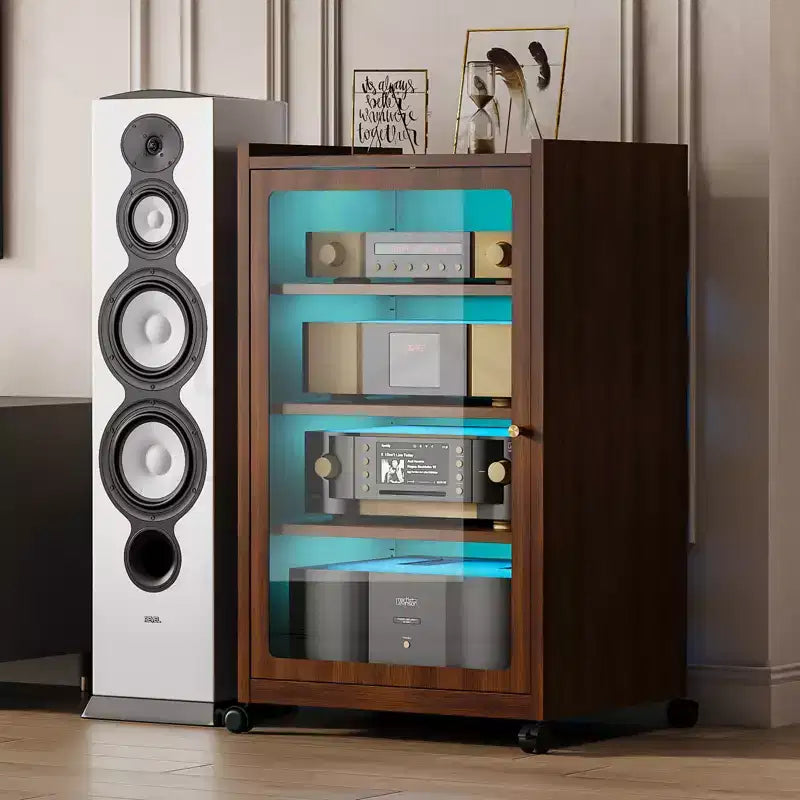 Bekrvio Media Cabinet with LED Light,Metal Storage Cabinet with Glass Door & Adjustable Shelves,Modern TV Stand for Living Room,Gaming & Office
