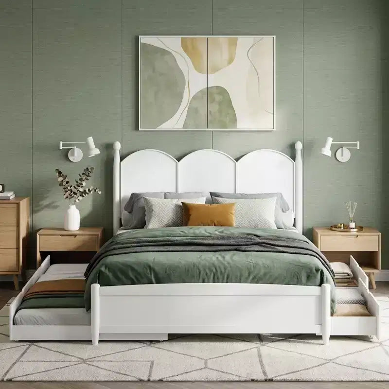 Polibi Queen Platform Bed with Twin XL Trundle & Dual Storage Drawers