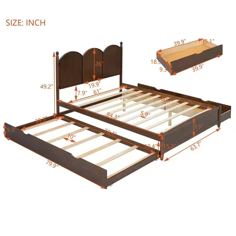 Polibi Queen Platform Bed with Twin XL Trundle & Dual Storage Drawers