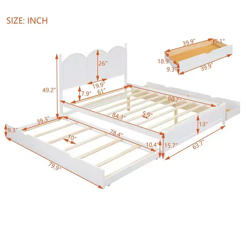 Polibi Queen Platform Bed with Twin XL Trundle & Dual Storage Drawers