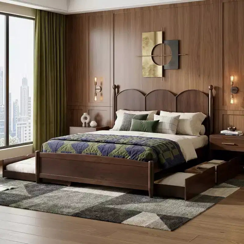 Polibi Queen Platform Bed with Twin XL Trundle & Dual Storage Drawers