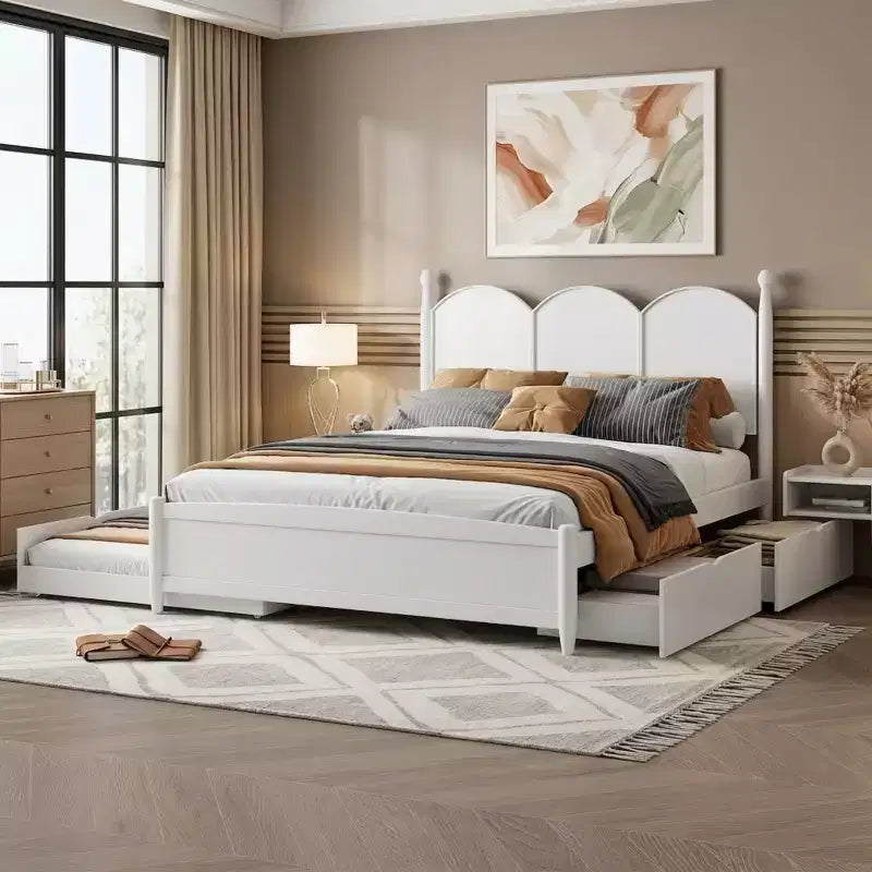 Polibi Queen Platform Bed with Twin XL Trundle & Dual Storage Drawers