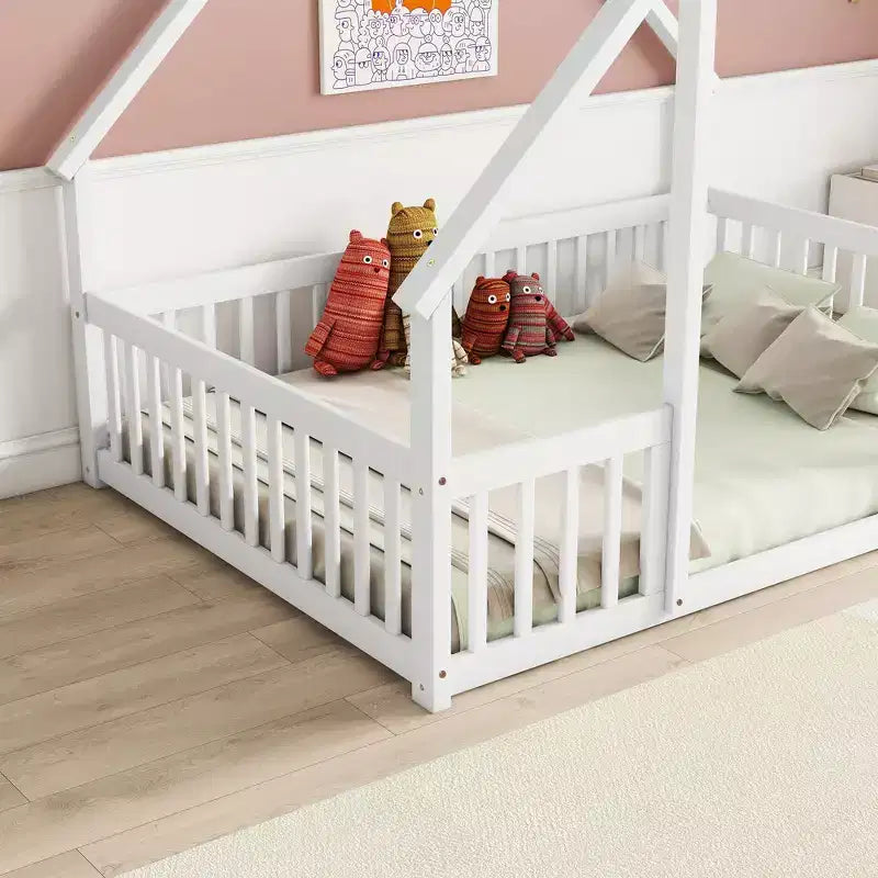 MAYEERTY Full Bed Frame Soft-Close Drawers No Box Spring Needed Solid Pine Wood