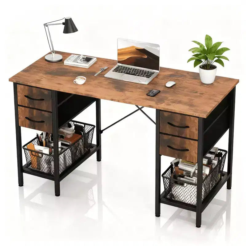 JIONJOY 47'' Computer Desk with 4 Reversible Fabric Drawers & Mesh Shelf, Large Storage Desk for Home Office, Gaming & Study