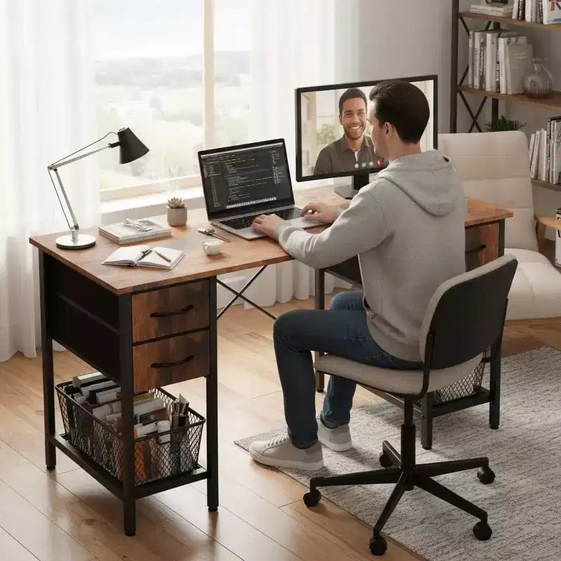 JIONJOY 47'' Computer Desk with 4 Reversible Fabric Drawers & Mesh Shelf, Large Storage Desk for Home Office, Gaming & Study