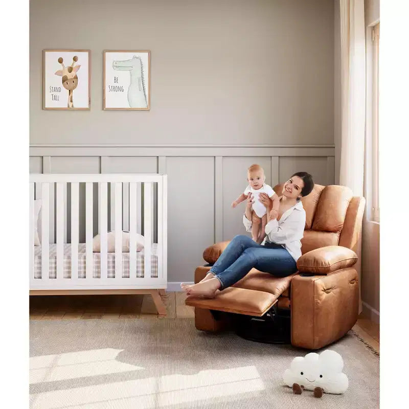 Recliner Chair with 360 Swivel & Rocking, Massage & Heat, PU Leather, USB, Cup Holders, Side Pocket, Beige/Brown Retro, for Living Room/Bedroom