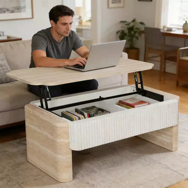 GDFStudio Swann Modern Wood Lift-Top Coffee Table with Fluted Panels and Storage Drawers