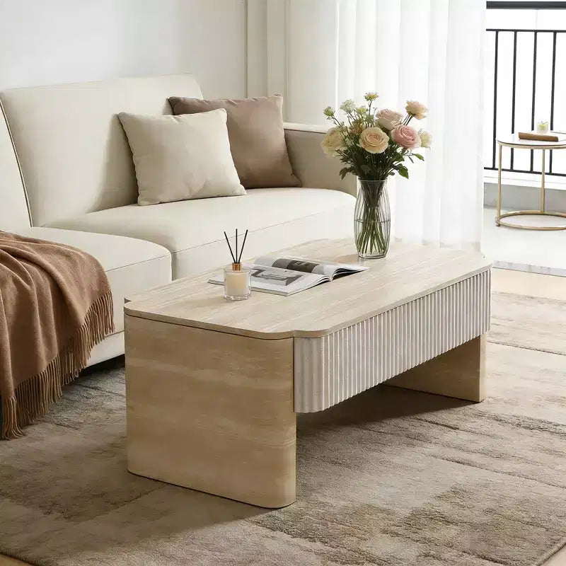 GDFStudio Swann Modern Wood Lift-Top Coffee Table with Fluted Panels and Storage Drawers