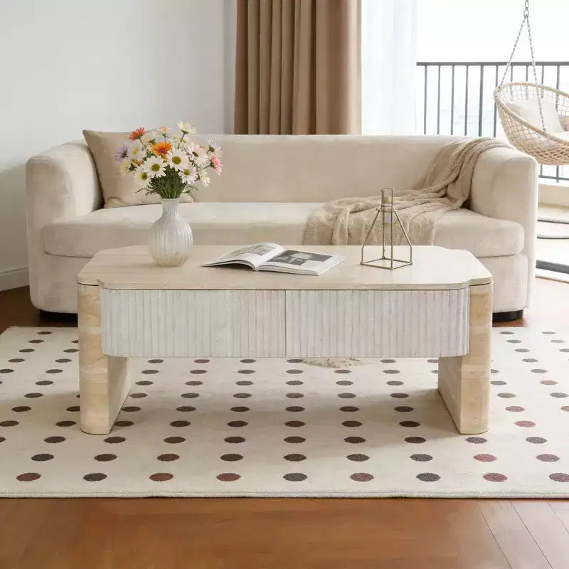 GDFStudio Swann Modern Wood Lift-Top Coffee Table with Fluted Panels and Storage Drawers