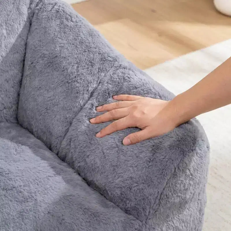 White Lounge Accent Chair for Adults, Faux Fur Upholstered Reading Chair with Armrests, High Density Foam, Cozy Modern Chair for Living Room Bedroom